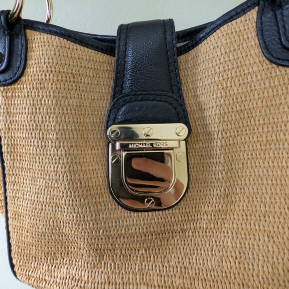 ✨ Chic Michael Kors Straw & Black Faux Leather Tote Bag ✨ - Picture 3 of 7